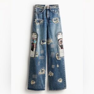 Bassist high waist denim with art and embeliehment